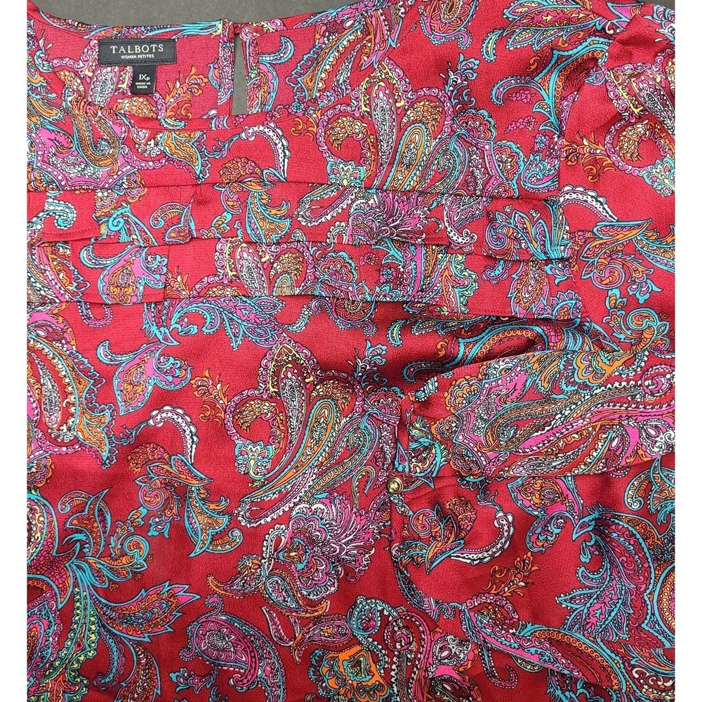 Talbots 1XP Paisley Blouse Red Multicolor Long Sleeve Top Womens Ruffle Blouse